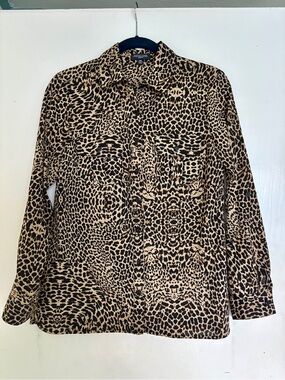 Leopard Print Button-Up Blouse - Tan & Black PM